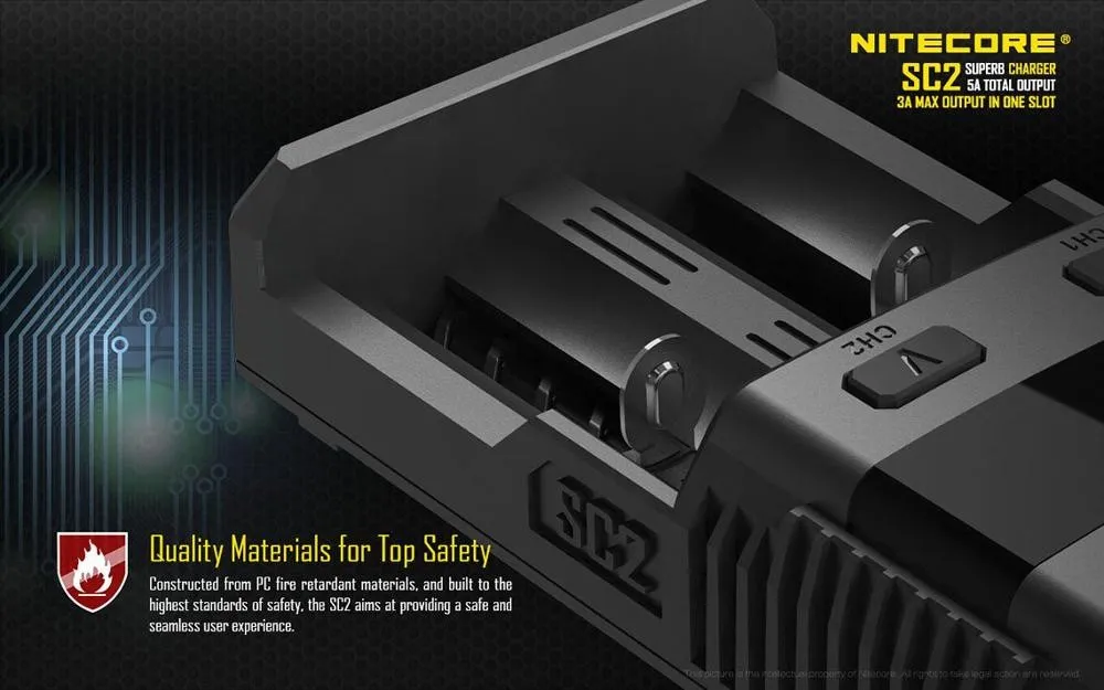 Nitecore SC2 laddare intelligent batteriladdare USB-utgång 3A för LIFEPO4 Lithium Iion Ni-MH NiCd 18650 10340 10350 10440 Universum Batteri