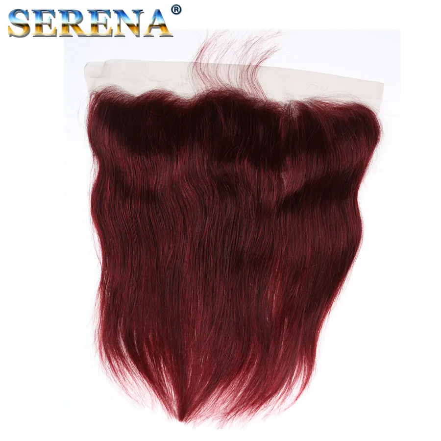 Cabelo virgem da Borgonha brasileira com fechamento frontal de renda com 3 pacotes de cor 99j de cabelos lisos vermelhos com 13x4 renda de FRO9942678