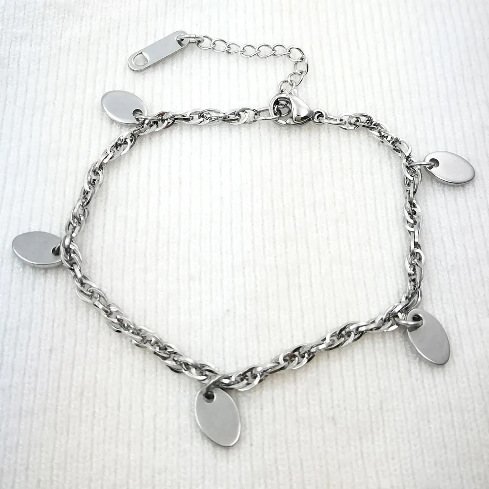 Stamp S925 Silver Tone Gift jewelry Women Lady girl Stainless Steel Bracelet anklets jewelry Adjustable 19cm-28cm B208