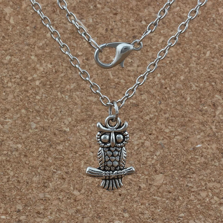 / Antique silver Cute owl Charm Pendant Necklaces 18inches Chains Jewelry DIY A-243d