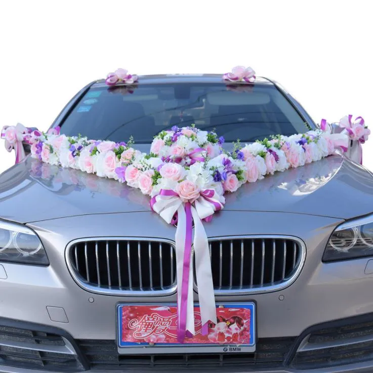 Autoschmuck 2 Cœurs Mariage Roses & Rotin – Décoration Voiture Mariée Élégante Et Facile à Poser (Rose 4)