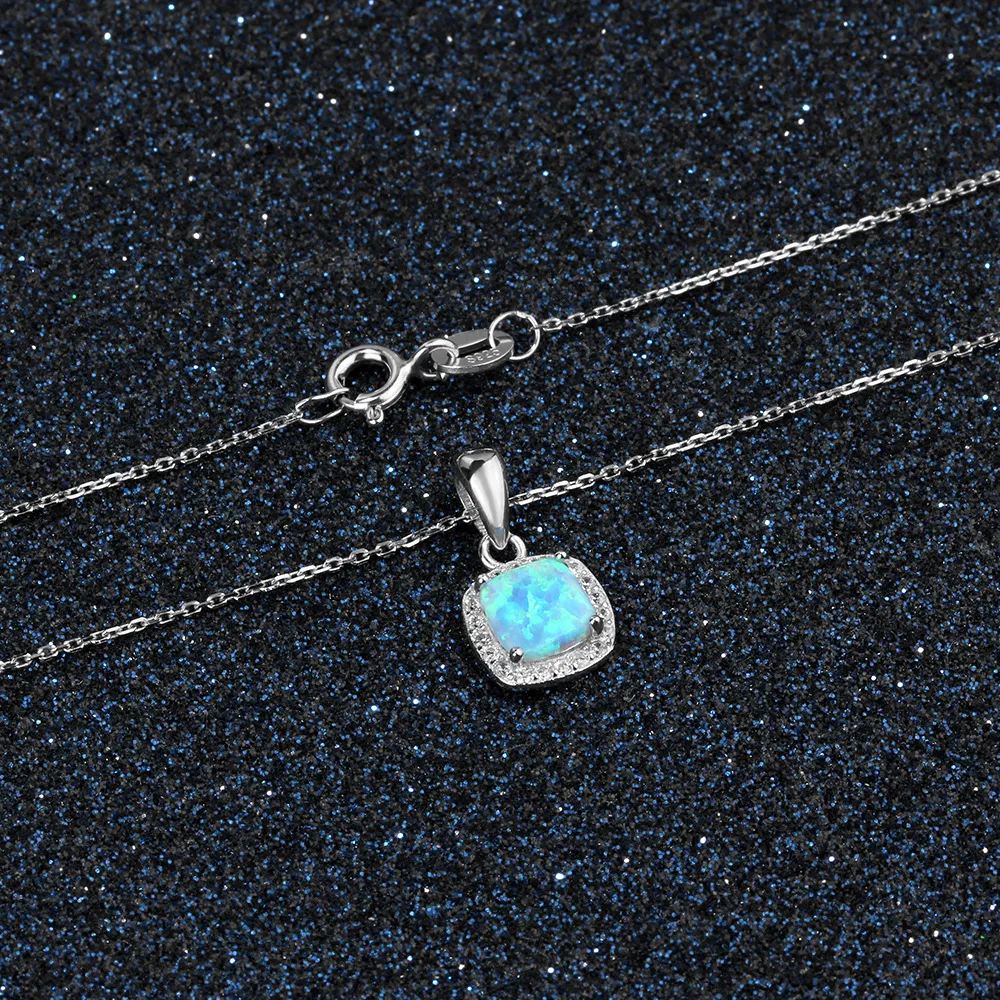 High Quality Real 925 sterling silver Pendant Charm Square necklace lady girls love gift Blue Fire Opal jewellry7138784