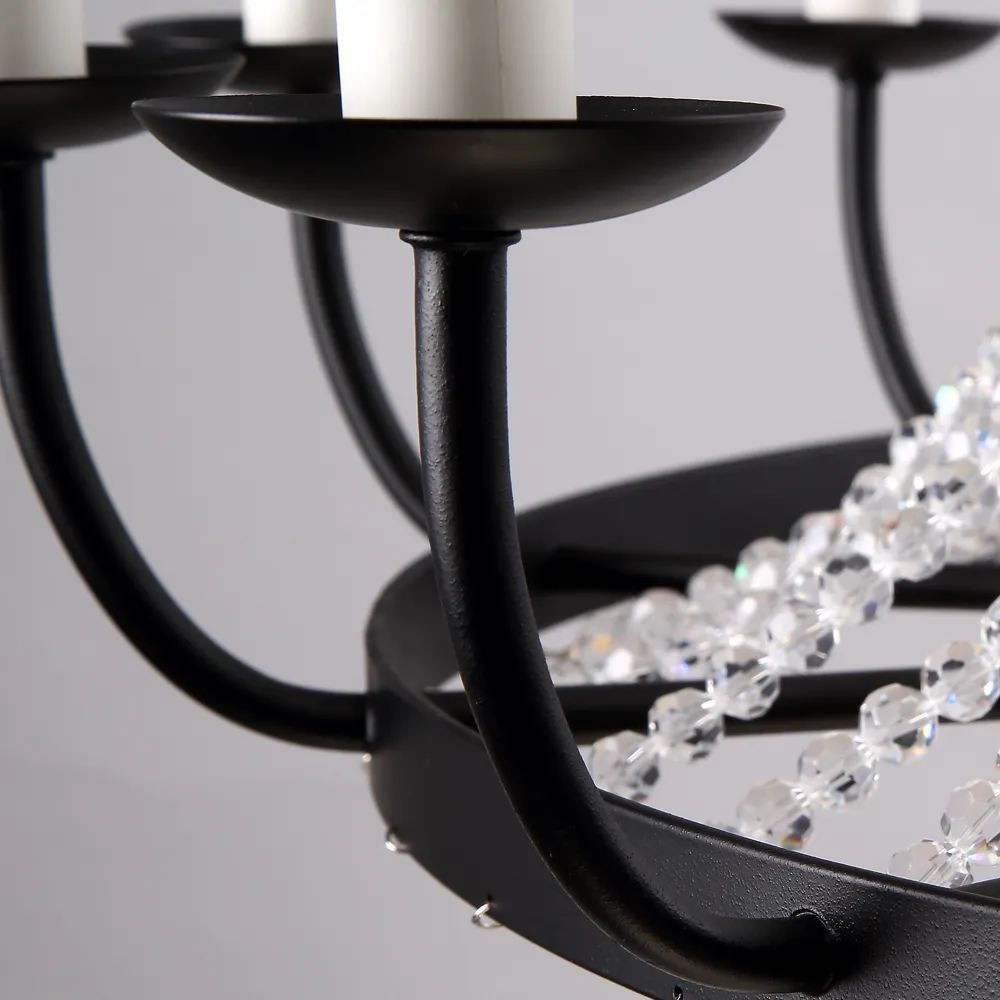 American Iron Crystal Chandeliers K9 Crystals Pendant Lighting Fixture black 8/10/12 heads for Living Room Bedroom Restaurant Porch