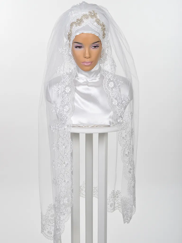 Мусульманские Bridal Weils 2018 Beabing Rhinestons Tulle кружева свадьба Hijab для саудовской аравии Невесты на заказ на заказ пальцами длина bridal завесы