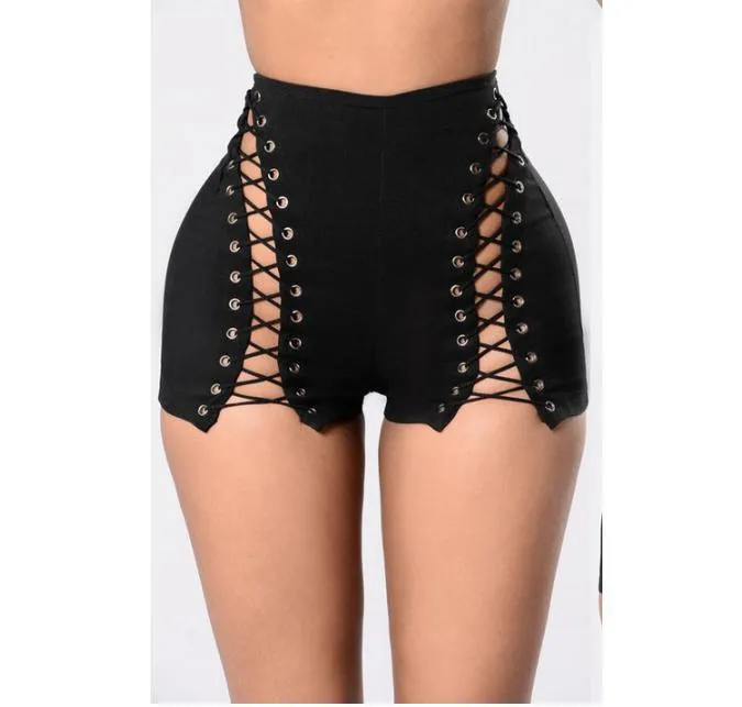 Moda Şort Kadınlar Yaz Kadın Kısa Yüksek Waisted Şort Lace Up Fermuar Sıcak Pantolon ABD Ripped