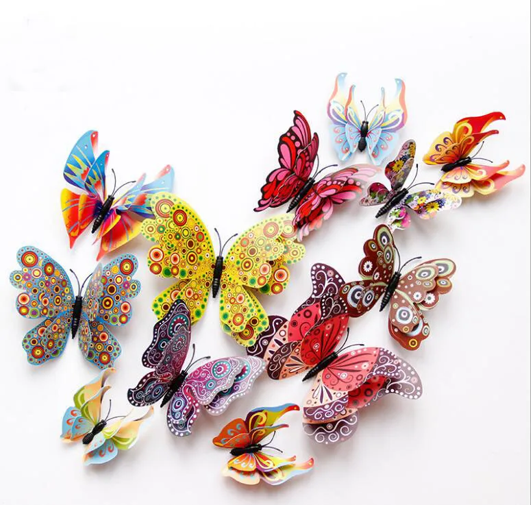 Butterfly Muurstickers Dubbellaags 3D Vlinders Kleurrijke Slaapkamer Woonkamer Home Fridage Decor GA97