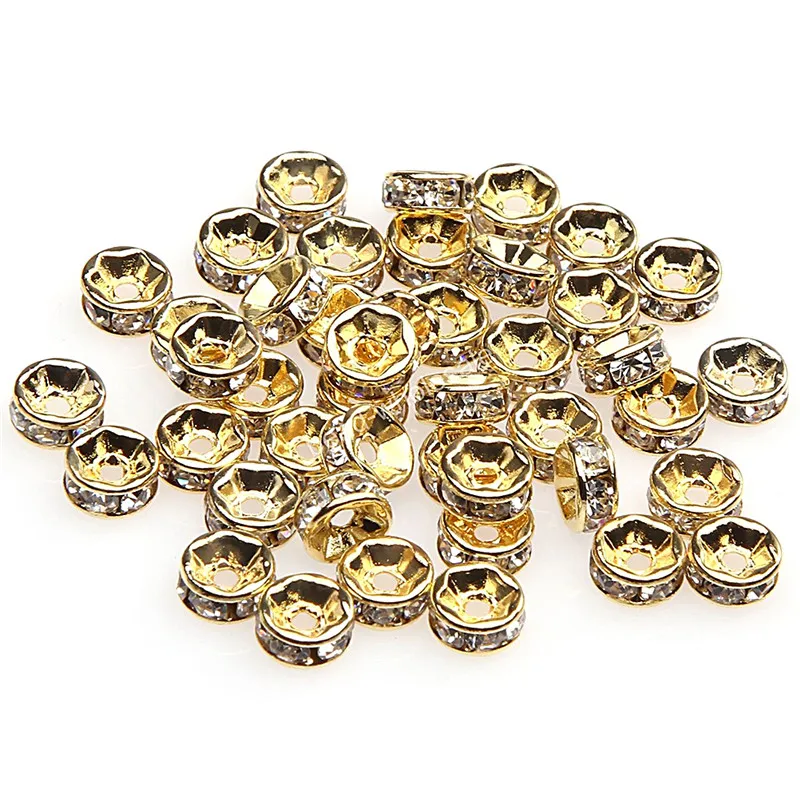 1000pcs/lot White Gold Plated Gold/Silvier Color Crystal Rhinestone Rondelle Beads Loose Spacer Beads for Diy Jewelry Bracelet Necklace Making Wholesale Price