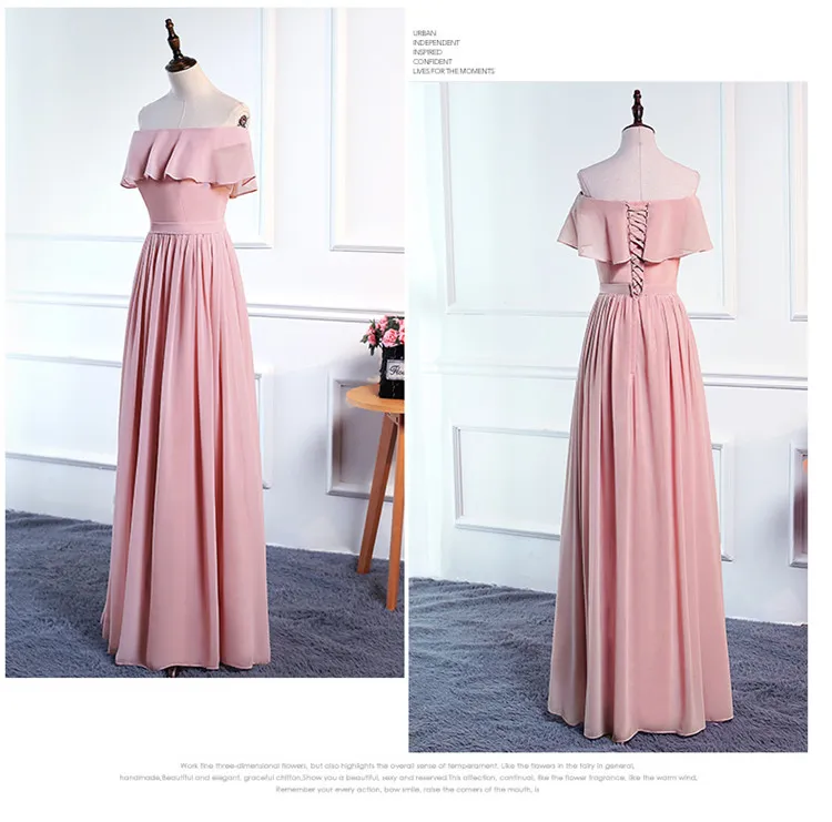 Blush Pink Chiffon Long Bridesmaid Dresses Lace Up 2020 Bohemian Bridesmaid Dress Floor Length Wedding Guest Dresses281q