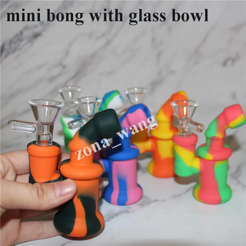 Mini Silikonvatten Bongs 10 Färgglada glas Vattenrör Silikonvatten Bongs Handrör Glas Bongs Glass Bowl Silicone Wax Pad