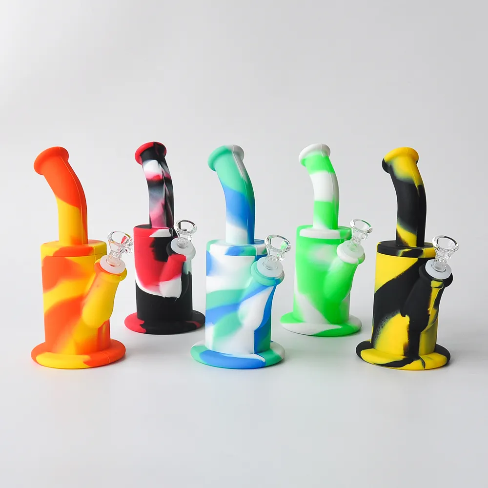 Reciclador de tubo de água de silicone de 8,5 polegadas Bubbler Unbreakabale Bongs de silicone com downstem de silicone e tigela de vidro frete grátis