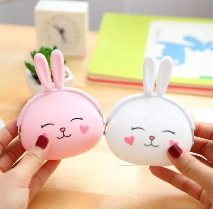 Fashion Coin Purse Lovely Kawaii Cartoon Rabbit Pouch Women Girls Piccolo portafoglio Soft Silicone Coin Bag Kid Gift Bunny portachiavi