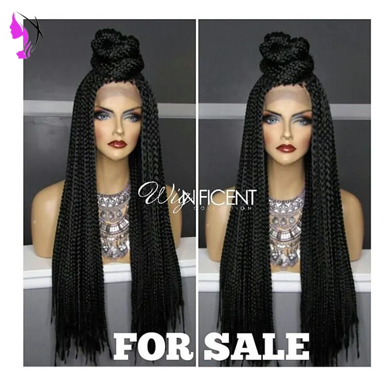 Long Braided Lace Front Wigs for black women Natural Synthetic Braiding Hair Wig with baby hair African American Hairstyle