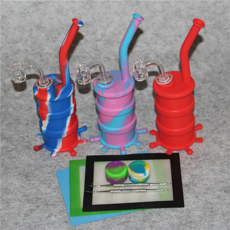 Hurtownia mini silikonowe platformy Dab Bongs Hookah silikonowy platforma oleju z o grubości 4 mm kwarcowym banger i narzędzie dabber silikonowe rurki wodne Bubbler Bong