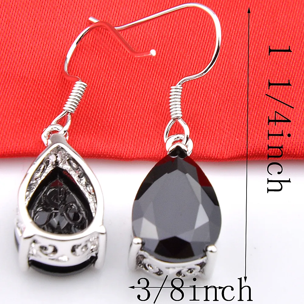 Luckyshine10 Para Wakacje Party Jewelry Wody Kropla Czarny Onyx Gemstone Srebrny Dangle Kolczyki Moda Cyrkon Hak Kolczyki Kobiety