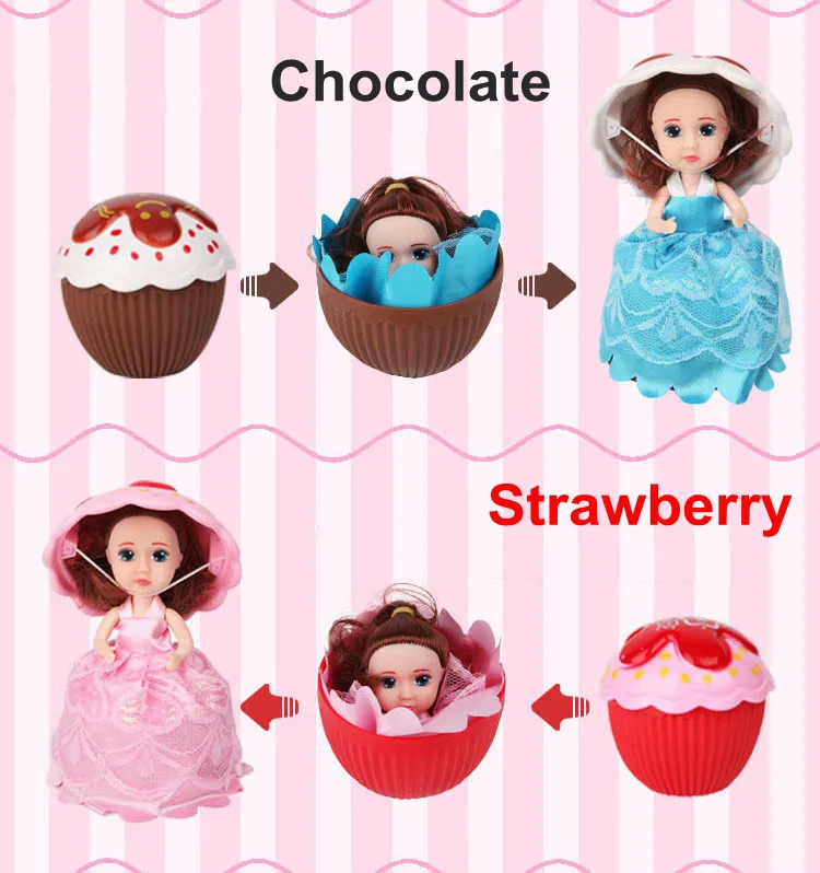 10cm Cupcake Scented Princess Dolls With Skirt Dress Comb Reversible Cake Transform to Princess Doll 6 Flavors 