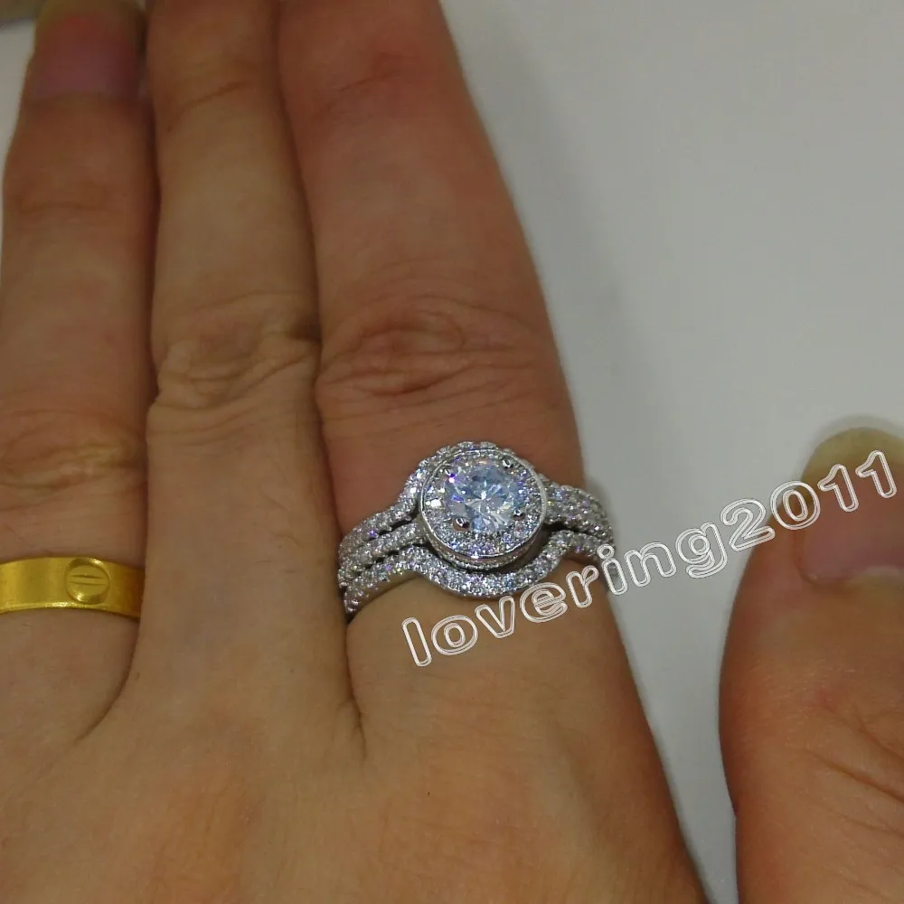 Choucong Vintage Jewelry Diamond 10kt White Gold Wypełnione 3-in-1 Zaręczyny Obrączka Ślubne Zestaw SZ 5-11 Prezent