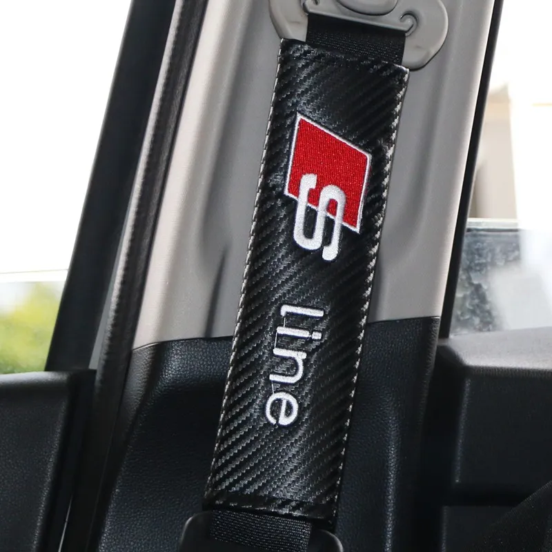 Araba Sticker S line RS Geliştirme Araba Emniyet Emniyet Kemeri Kapağı Yumuşak Karbon Fiber Tahıl PU Kayış Kapak audi için Araba Styling