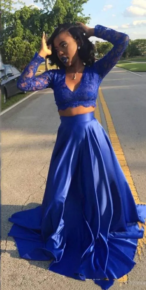 Royal blue 2 piece prom dress discount
