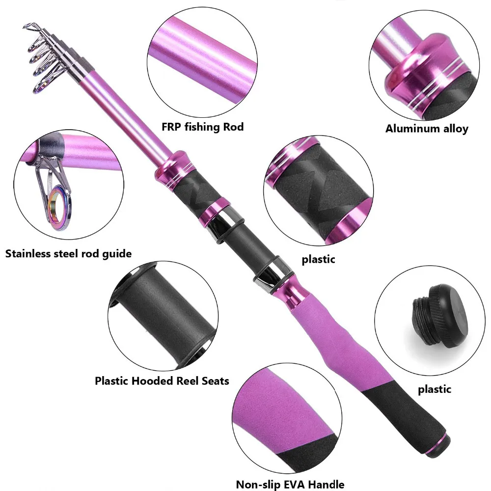 Ladies Telescopic Fishing Rod and Reel Combos,Spinning Fishing Pole Pink  Designed for Ladies Fishing Girls Pole