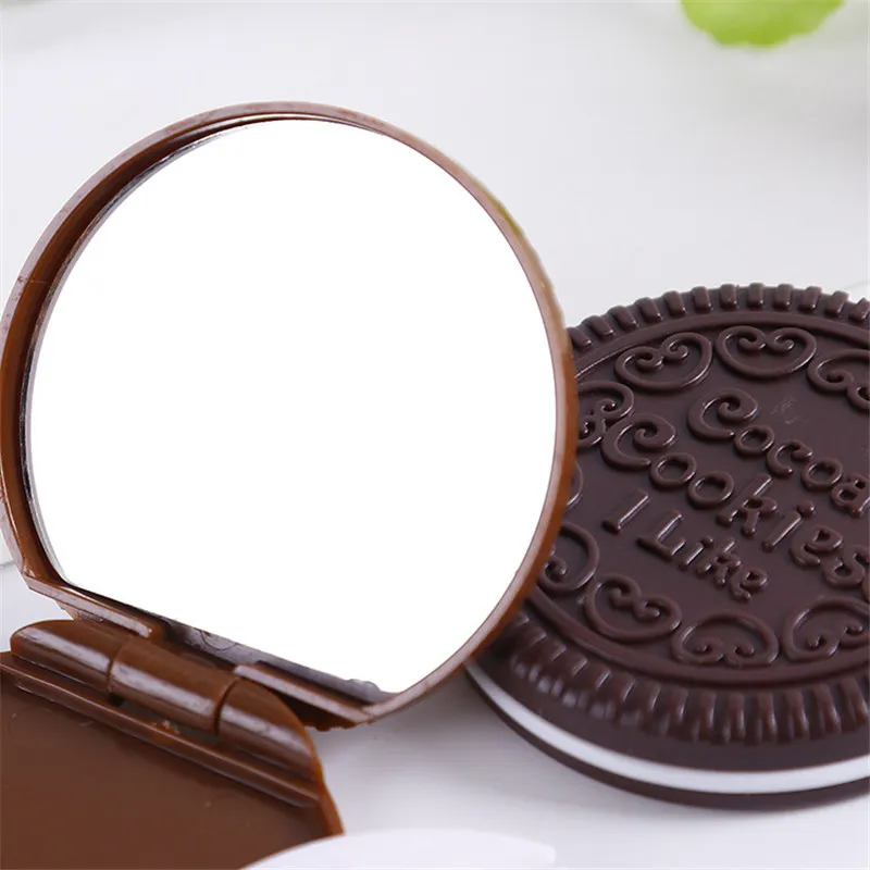 Kakao Kakor Makeup Spegel Liten Söt Pocket Portable Vikta Choklad Plast Kosmetiska Verktyg Runda Kompakt Vanlighet Speglar Med Kam