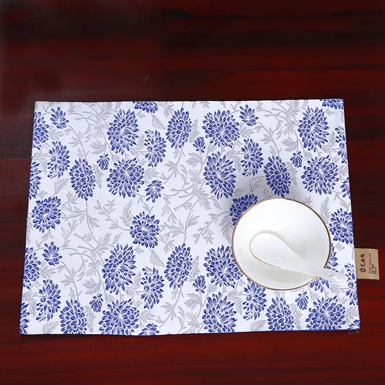 Najnowsze Koi Ryby Daisy Chiński Silk Platemat Bowl Floral Dining Stół Mata Duży Prostokąt Wysokiej Jakości Damask Pad 40x32cm
