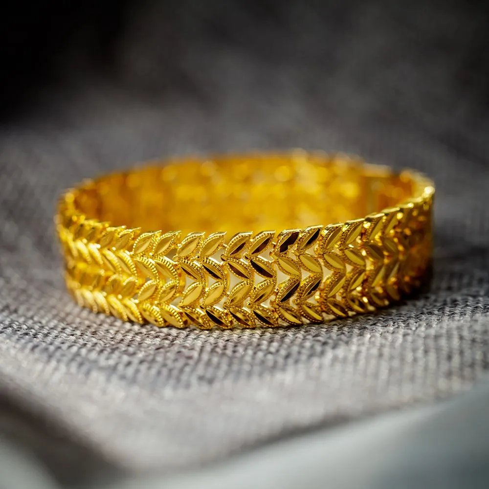 Bracelet de poignet de 17 mm de large, motif feuille de chaîne, or jaune 18 carats, classique, rempli de bracelet pour homme et femme, 7,87 pouces de long