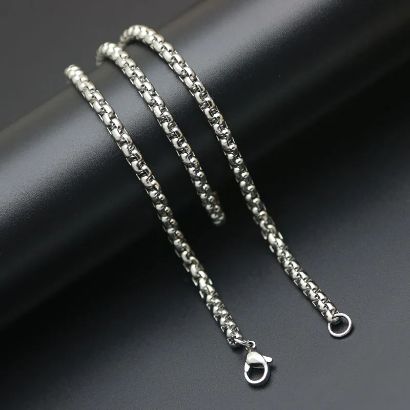 3mm Stainless Steel box Necklace Chain For women men locket pendant2253306