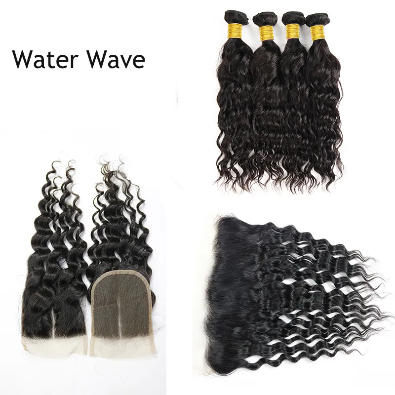 8A Brazilian Virgin Hair Bundles with Closure Straight Kinky Curly Water Body Deep Wave Weaves with Frontal Peruvian Indian Cambodian Hair