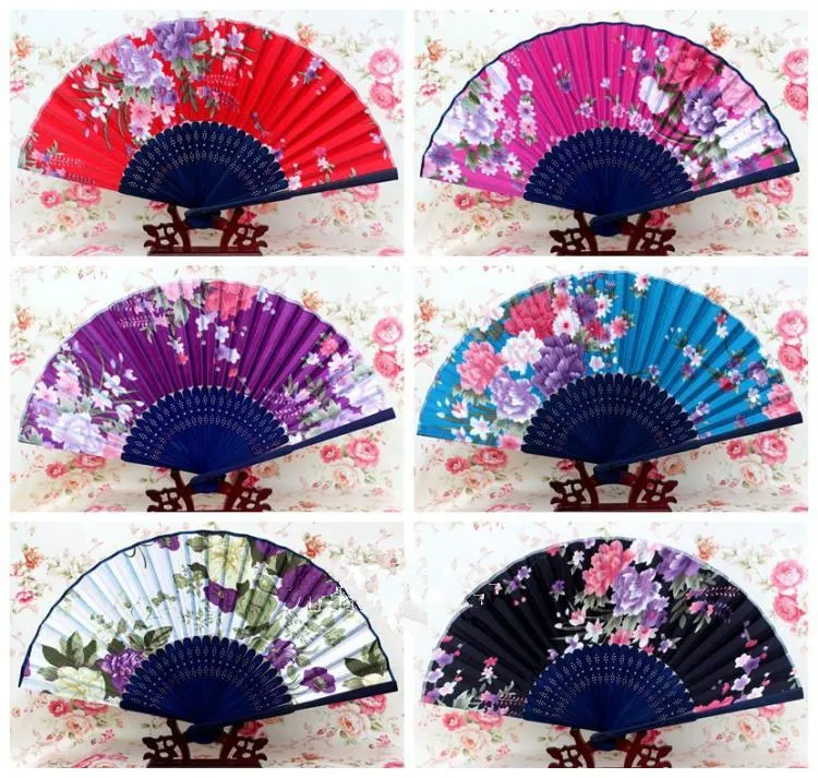 Éventail à main en tissu japonais Portable, 50 pièces, en bambou, artisanal Floral, en soie, pliable, pour fête de mariage, pour femmes, vente en gros