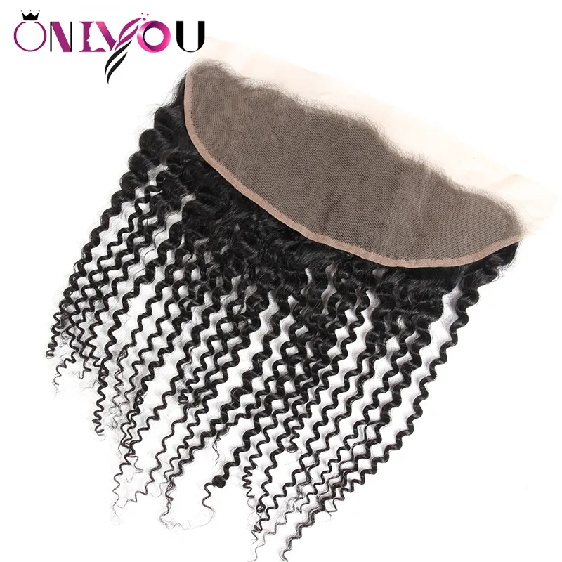 Brasileiro Kinky Curly Weave Bundles com Lace Fechamento Frontal Mink Cabelo Virgem Brasileiro Tece 3 Cachos Kinky com Orelha a Orelha Lace1238644