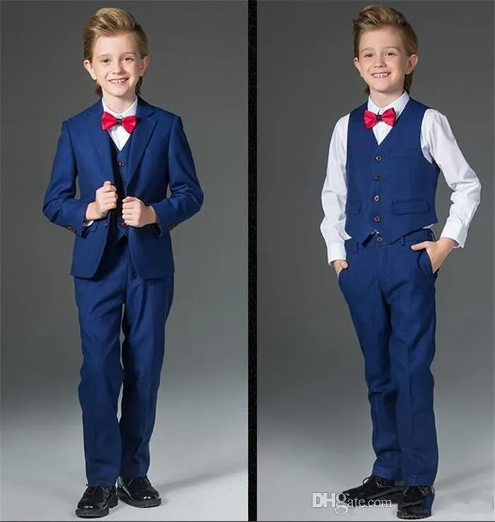 Nueva moda Blue Boy Ropa formal Chico guapo Chico Atuendo Ropa de boda Blazer Fiesta de cumpleaños Traje de baile (chaqueta + pantalones + corbata + chaleco) 15