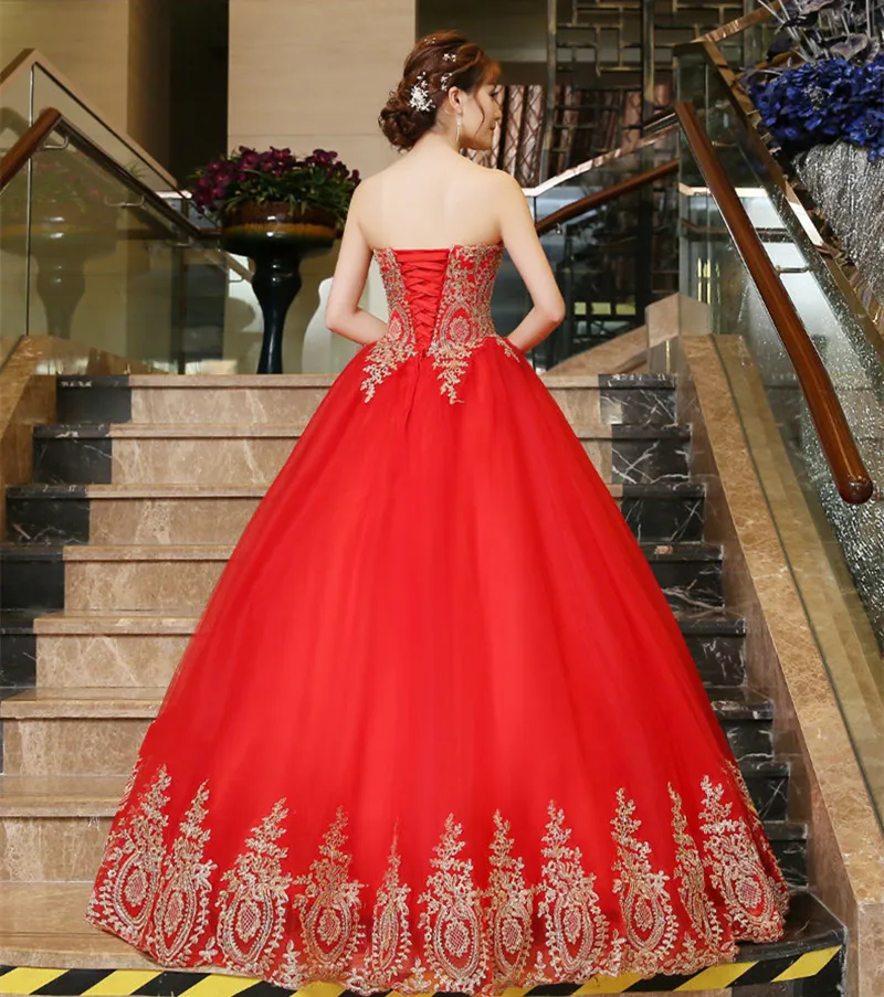 2017 New Appliques Lace Red Ball Gown Wedding Dresses With Lace Up Tulle Plus Size Bridal Gowns Vestido De Novia BW10