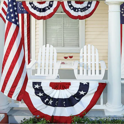 JOHNIN 3 size Printed USA Pleated Fan bunting flag 1.5x3Fts 2x4Fts 3x6Fts Half Banner for july 4th independence day decoration Patriotic banner