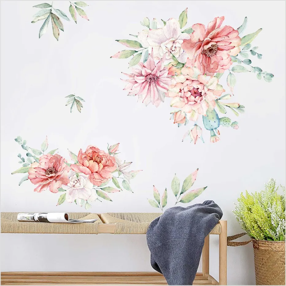 Colorful Spring Flowers Wall Sticker TV Background Sofa Decoration Home Decor Beautiful Peony Wall Decal 3D Garden Wedding Decor