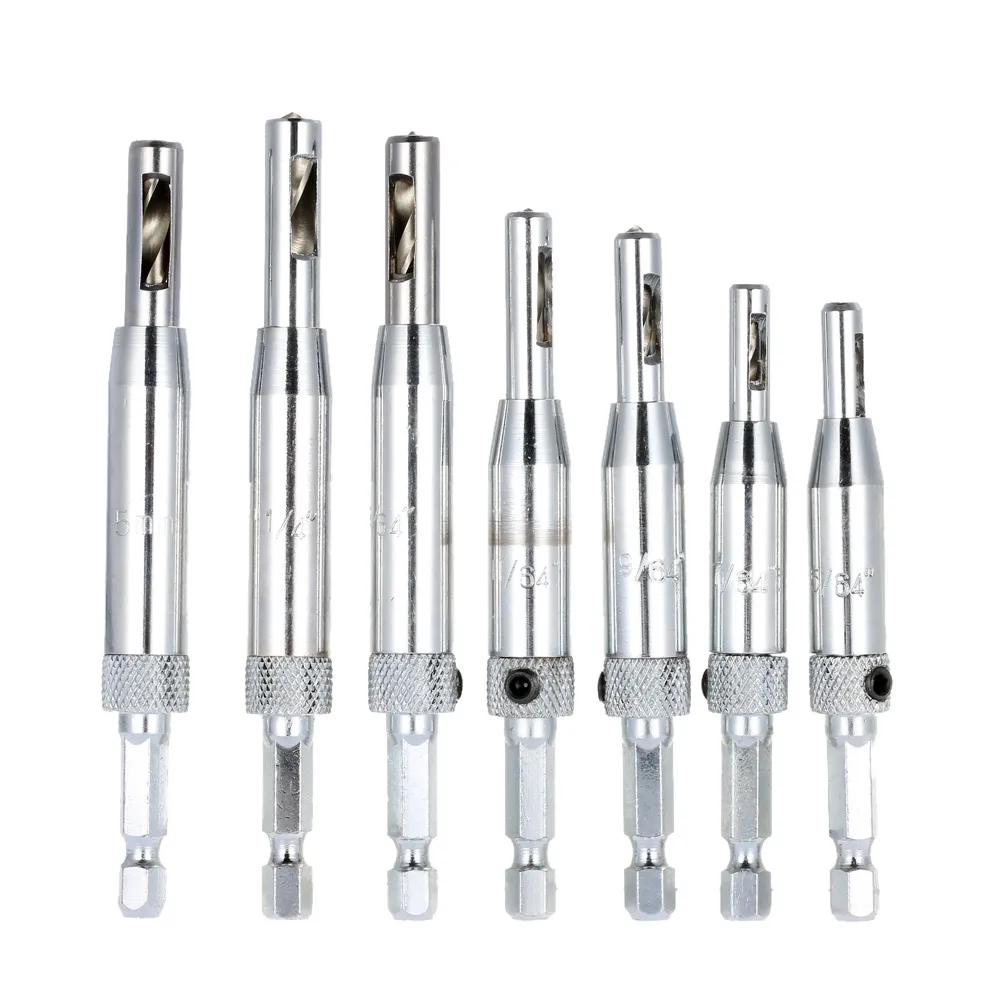 Shiping 7Pcs furadeira power werkzeug Core Bohrer Set Loch Puncher Scharnier Tapper für Türen Selbst Zentrierung Holzbearbeitung Werkzeuge mill9960248