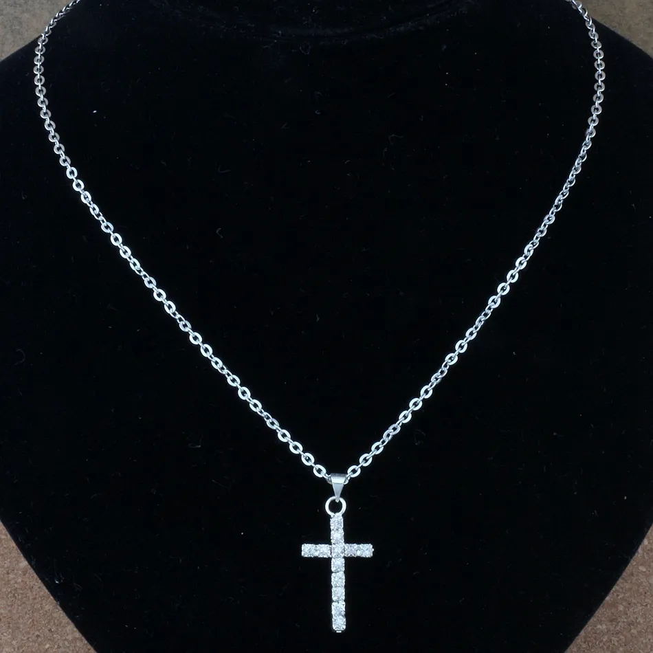 Clear Rhinestone Cross Charm Pendants Necklaces For Men's Women Birthday Party Jewelry Gifts