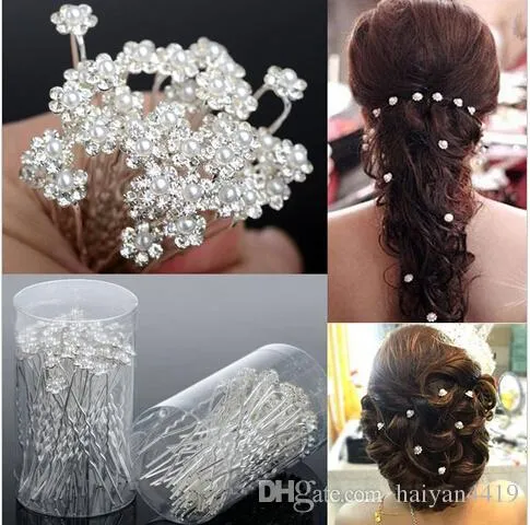 Bröllop tillbehör brud pärla hårnålar blomma kristall pärla rhinestone hårspinnar klämmor brudtärna kvinnor hår smycken kläder de soirée