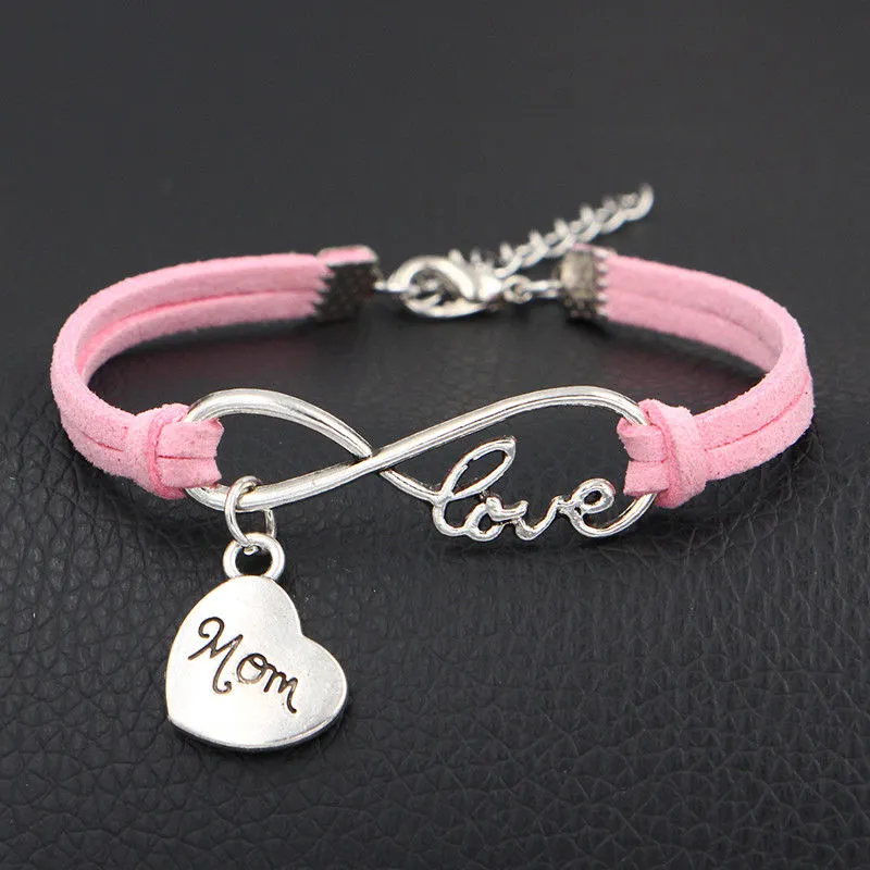Infinity Love 8 Bracelet Family Mother Mom Charm Heart Pendant Women/Men Simple Mixed Bracelets/Bangles Jewelry Gift A9