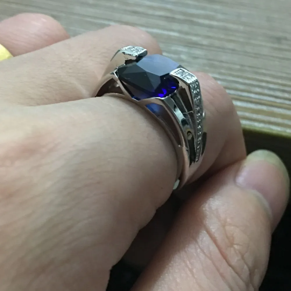 브랜드 패션 남자 반지 쿠션 컷 6ct 5A 지 르 콘 Cz birthstones 반지 925 스털링 실버 약혼 웨딩 밴드 반지 남자