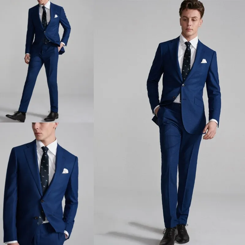 Anpassad Slim Fit Groom Tuxedos Mens Designer Passat Peaked Lapel Två bitar Affärsmän Passar (Jacka + Byxor)