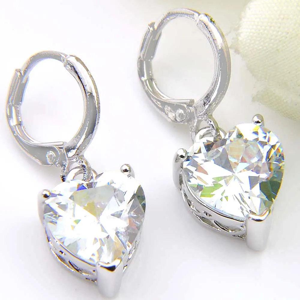 Luckyshine 925 Silver Wholesale Fashion Heart White Topaz Crystal Cubic Zirconia Pendants Necklaces Earrings Jewelry Sets