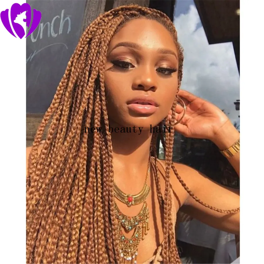 Medium Brown Synthetic Lace Front Wig African Box Braid Style With