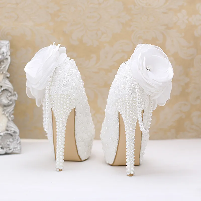 Pérolas Cristais Sapatos de Noiva Branco Feito sob Medida Tamanho 10 cm 12 cm 14 cm Salto Alto Sapatos de Noiva Festa de Baile Feminino Bombas 230k