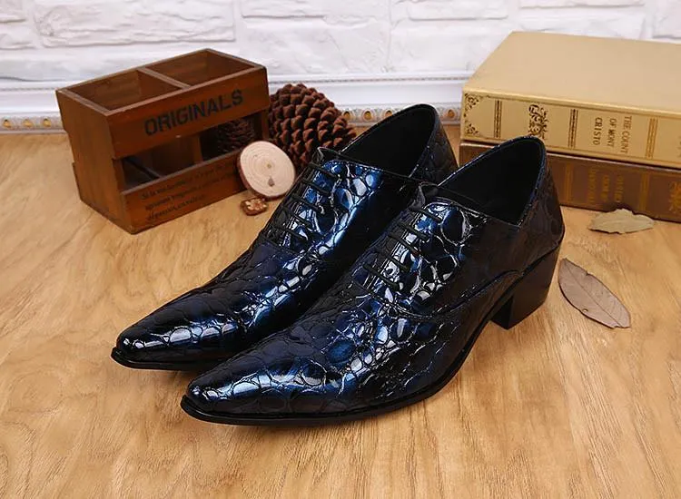 Bel homme chaussures en cuir verni élégant Blaue chaussures habillées homme, chaussures homme vintage à lacets, grande taille EU38-46