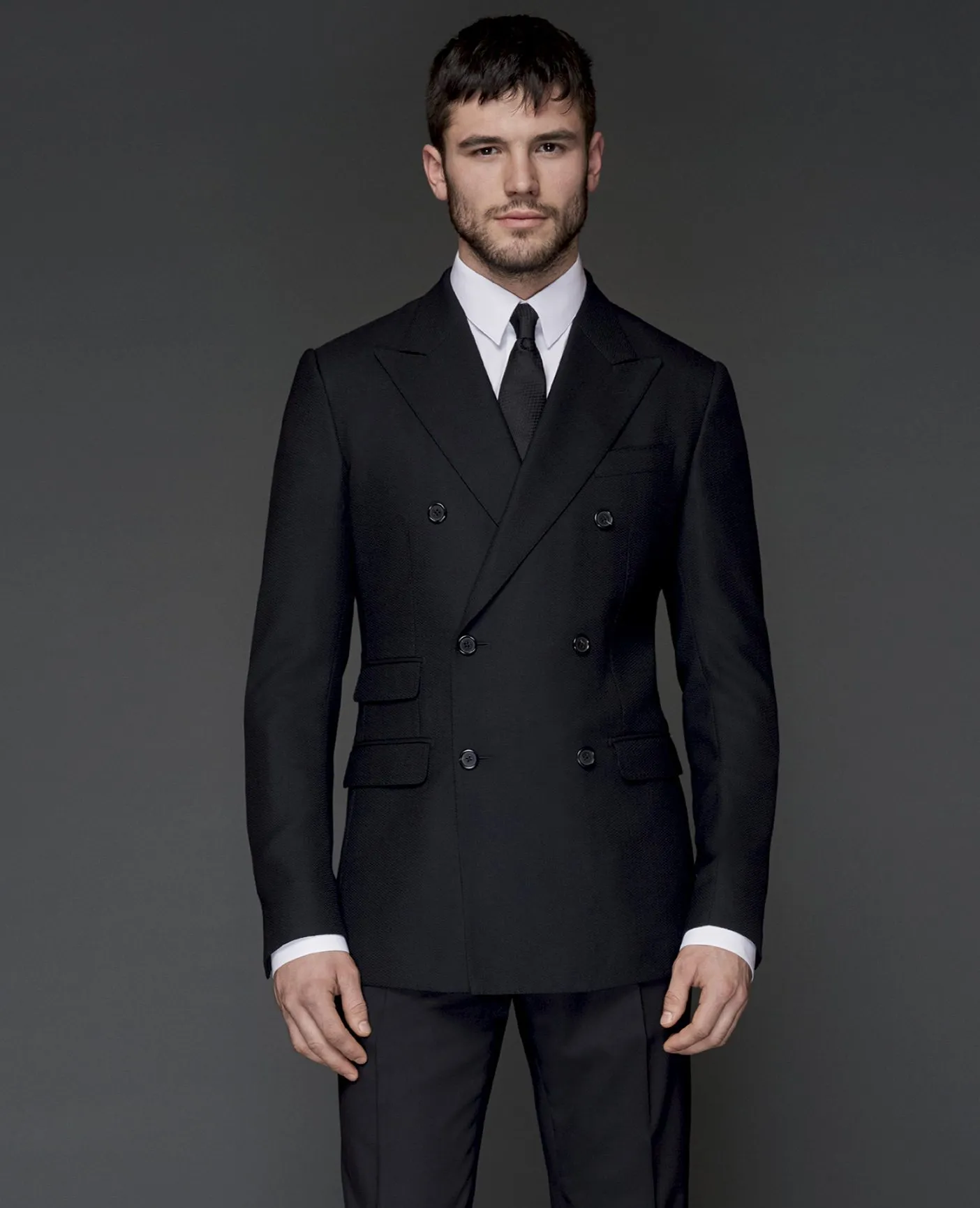 Double breasted black suit mens shop
