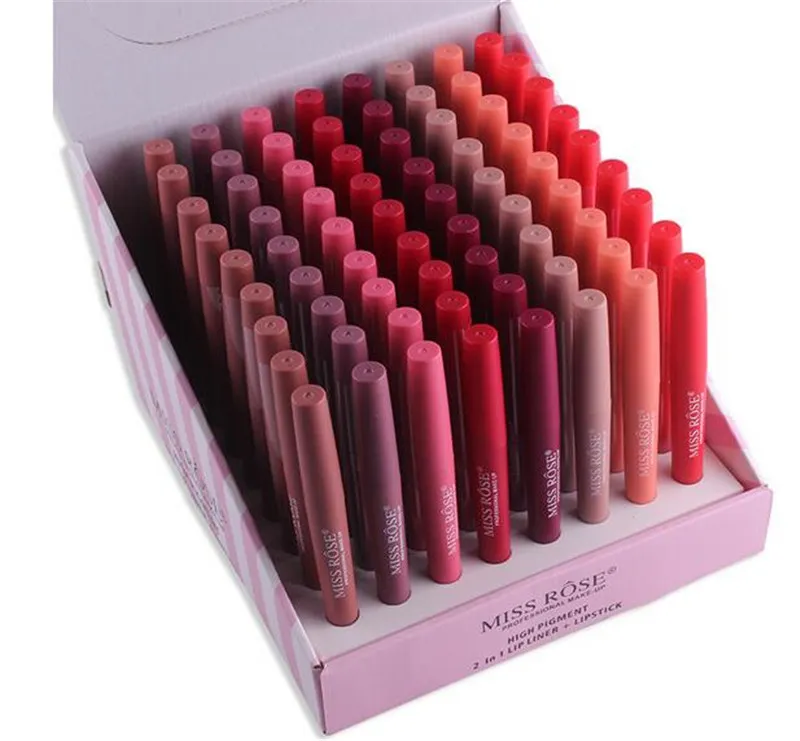 Fröken Rose Brand Lip Stick Lip Liner Cosmetics Wateproof Dubbeländad Långvarig Naken Röd Matt Läppstift Pen Gratis frakt