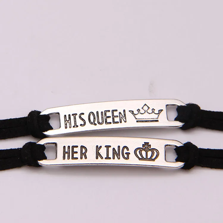 Paar haar koning zijn koningin armband Bangle manchetten metalen gegraveerde brief kroon tag charme mode-sieraden voor vrouwen mannen drop shipping