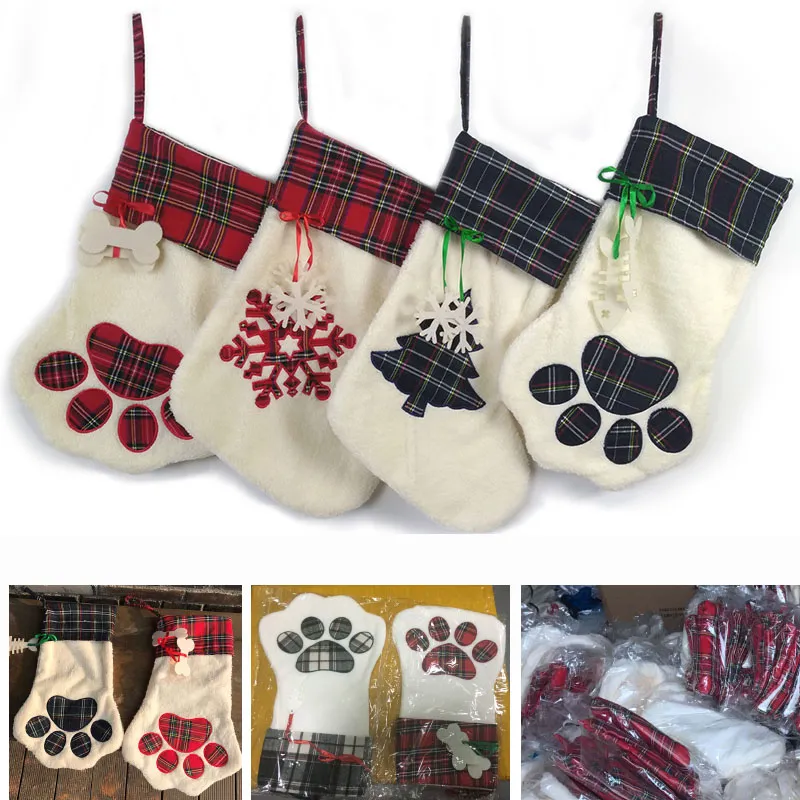 Noel Süsleri Pet Hayvan kolye Dekorasyon İçin Köpek Paw kar tanesi Ağaçları Çorap Çorap Hediye Paketi Çanta Noel Ev Dekorasyonu HH7-1370