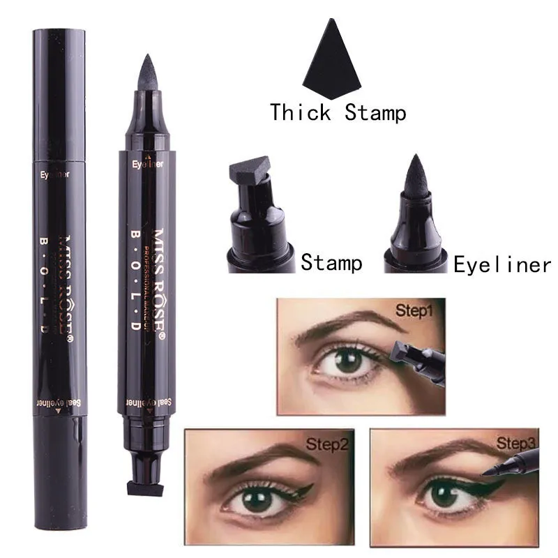 Damga Eyeliner Mühür Çift Kafa Bayan Gül 2 Stilleri Göz Kalemi Kalem Gözler Makyaj Araçları Su Geçirmez Giymek kolay Siyah Eyeliner