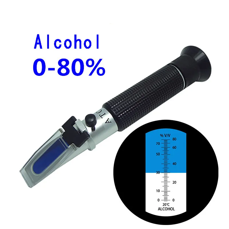 Spedizione gratuita Rifrattometro per alcol Alcolometro misuratore 0 ~ 80% V / V ATC Strumento portatile Idrometro concentrazione alcolici tester vino